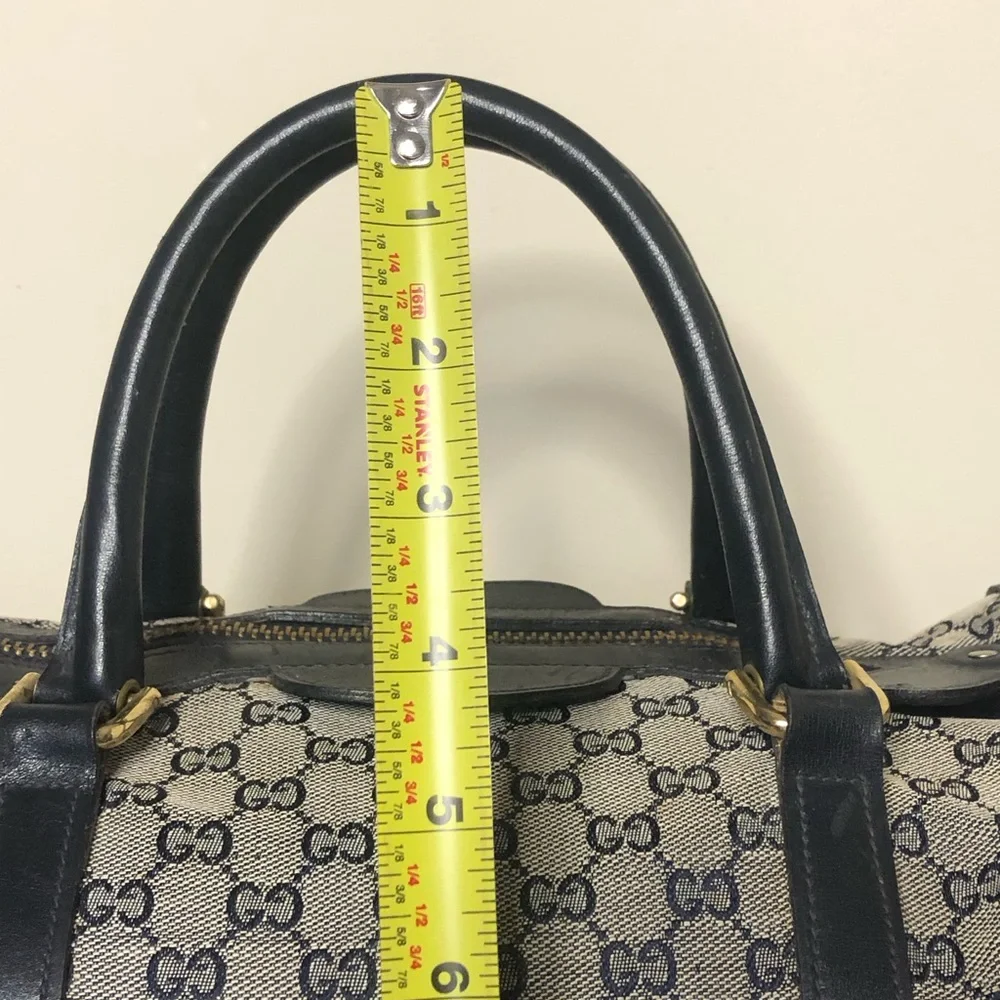 GUCCI Navy GG Monogram Rolled Top Handle Coated Canvas Boston Travel Bag 30cm